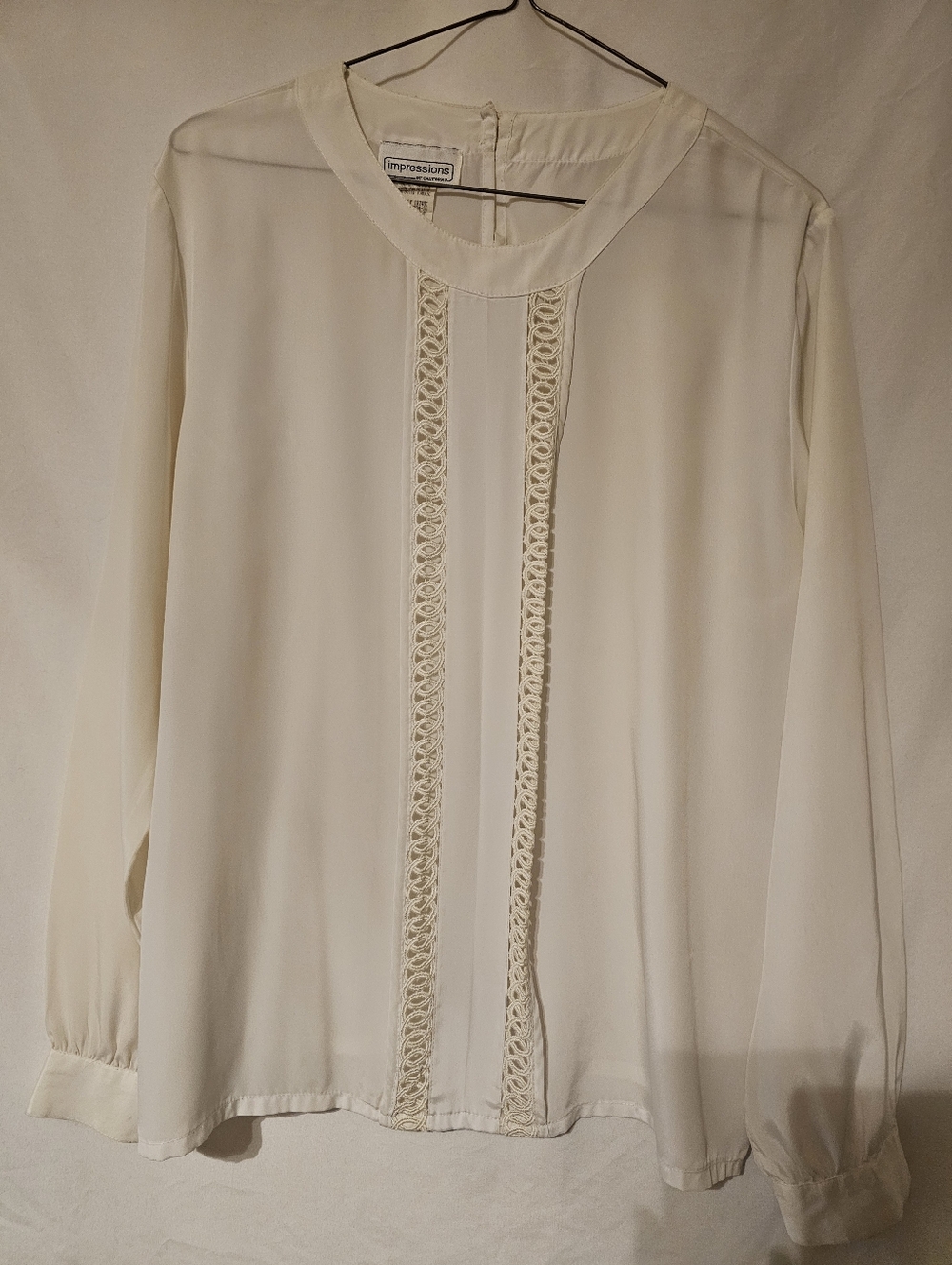 Vintagr Impressions Ivory Lace-Trim Long Sleeve Size 14